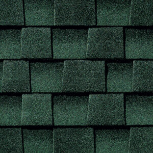 close up photo of gaf's timberline hd hunter green shingle swatch